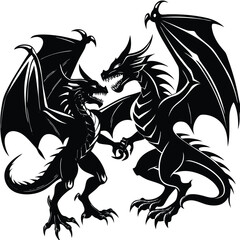 "Fantasy Dragon Silhouette Vector Collection | Mythical Winged Creature Clipart | Tattoo & Logo Design"