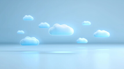 Soft blue clouds float serenely in minimalist backdrop, creating tranquil and dreamy atmosphere. gentle hues and ethereal design evoke sense of calm and peace