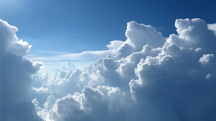 breathtaking view of blue sky and billowing clouds creates serene and peaceful atmosphere, evoking sense of wonder and tranquility. fluffy clouds contrast beautifully with clear sky
