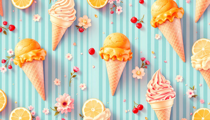 Elegant Frozen Desserts In A Handcrafted Vector Style