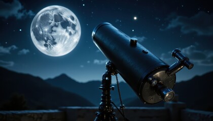 Telescope at Night, Full Moon