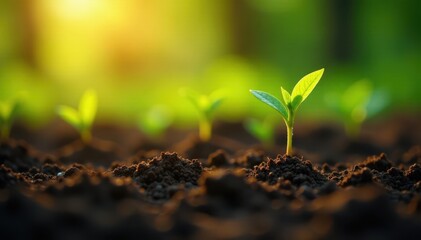 Fototapeta premium Green coffee seedlings stretching towards sunlight, blossoming, greenery