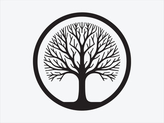 Tree in Circle Frame Silhouette with Elegant Nature Symbol for Minimalist Botanical and Spiritual Art Designs