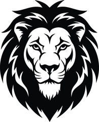 Obraz premium Lion Head Front, Animal Black Silhouette, Illustration, White Background