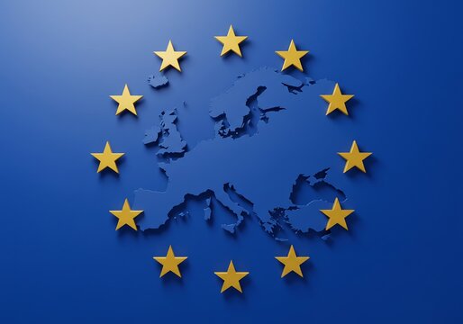 European Union flag with a stunning design of stars encircling the map - Powered by Adobe