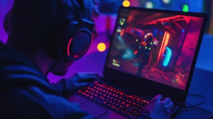 A laptop running an intense online battle royale game, player intensely focused, --ar 16:9 --v 6.1 Job ID: f88f9682-211b-48b2-a510-c09410448e76