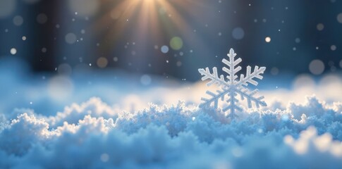 Single snowflake lands softly on ground, solitary, snow