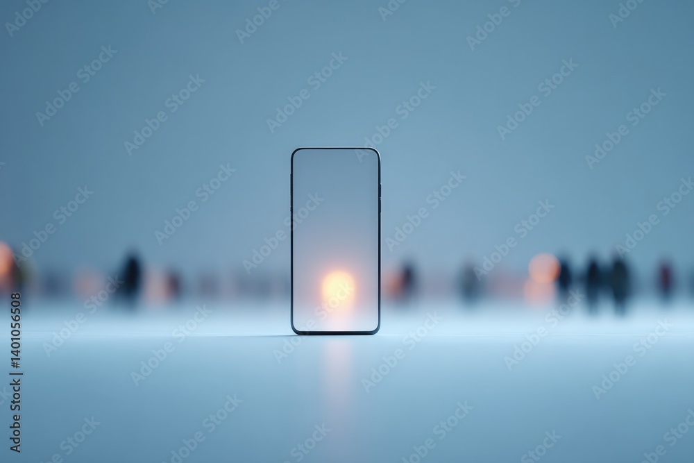 Poster minimalistic and clean image with concept of digital dependency individuals blurred in background