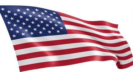 Fototapeta premium Flag Waving on White Background with Red Stripes and White Stars