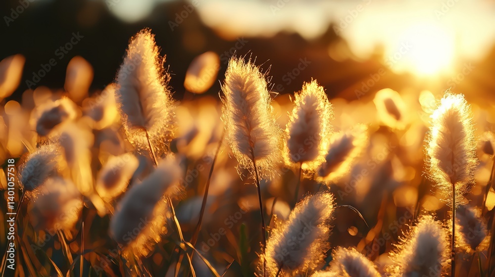 Poster field of tall grass with the sun shining on it. the sun is in the background and the grass is in the