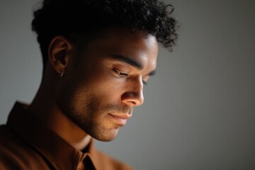 person staring intently at smartphone screen minimalistic background ample copy space clean image