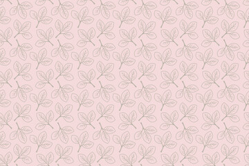 Elegant blush pink background adorned with a delicate, repeating pattern of gray leaf sprigs.  Perfect for feminine designs, branding, packaging, or textile prints.