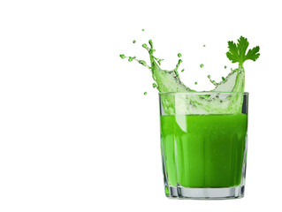 Drinking splashing green juice clean cutout background refreshing beverage bright environment close-up viewpoint