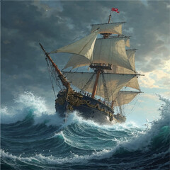 ship in sea storm