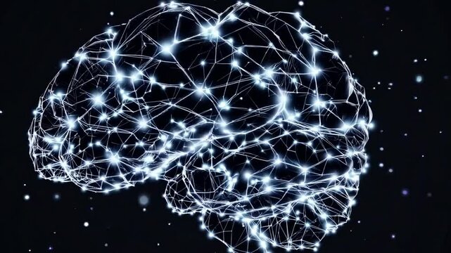 Digital brain with illuminated neural connections, abstract visualization of artificial intelligence and neural networks