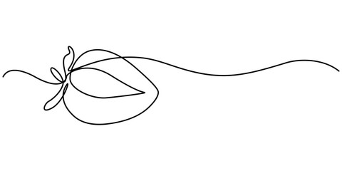 Strawberry continuous one line drawing, Black and white, Single continuous line drawing of organic strawberry for fruit icon fresh berries fruitage concept, Vector illustration with continuous line.