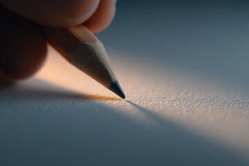 artist hand holding pencil poised above blank page sketching idea into existence