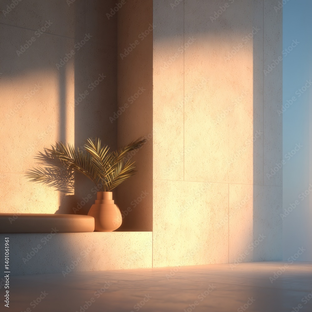 Poster capture minimalistic scene showcasing biophilic design elements in clean open space