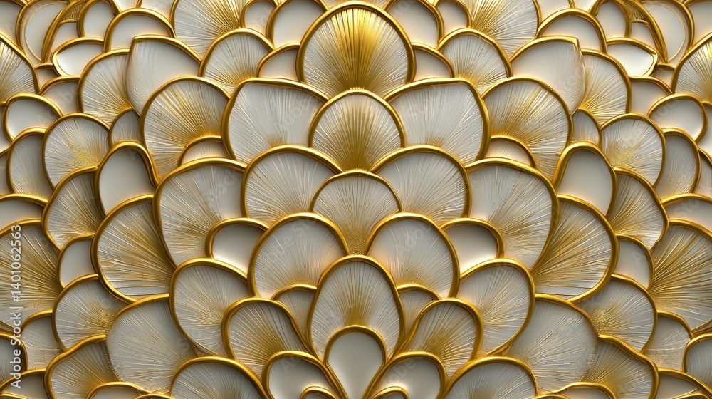 Poster gold and white flower pattern with many petals. the gold and white colors give the impression of lux