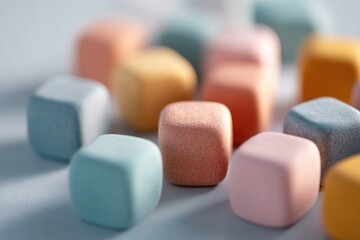 close-up of colorful educational toys scattered on bright surface