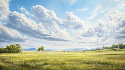 Fototapeta premium Vast field under a partly cloudy sky