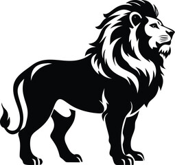 Fototapeta premium Majestic Lion Profile, Elegant Mane, Powerful Stance, Black Silhouette, Isolated