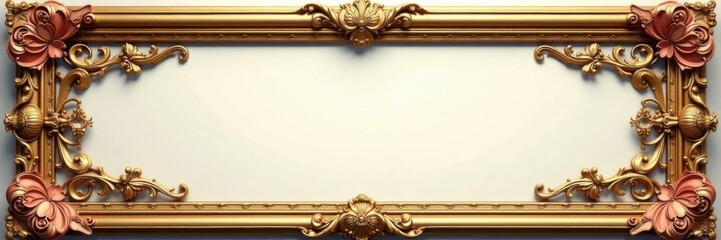 Ornate gold frame with intricate floral patterns and swirling vines , swirls, florals
