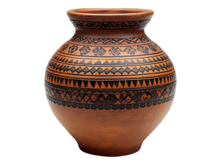Handcrafted terracotta vase with intricate geometric patterns.  A symbol of tradition and artistry, perfect for home decor, cultural displays, or design projects needing a touch of ethnic flair.