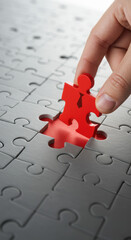 Finding the Right Fit: Red Puzzle Piece and Business Success - Strategy, Teamwork, and Completion!