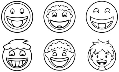 Cute Emoji Faces with Smiles - Character Illustrations, Cartoon Line Art