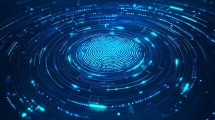 Obraz premium Abstract blue digital vortex background with glowing lines and circular motion.