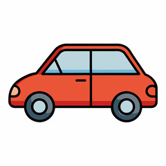 Obraz premium Red classic cartoon car side view travel vehicle icon