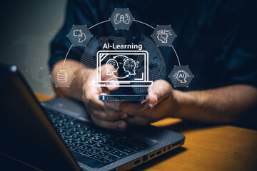 Ai learning event digital workspace infographic display technology hub close-up view innovative concept for future education