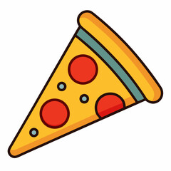 Cheesy pizza slice cartoon with pepperoni and green crust vector food icon


