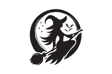 Halloween witch icon silhouette on white background. (02)