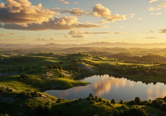 An inspiring landscape of a serene lake at the foot of a beautiful mountain range under a clear sky. A mesmerizing moment of peace, captured in soft hues
