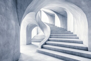 Abstract Spiraling Staircase in a Gray Concrete Structure