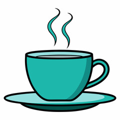 Teal Coffee Cup Icon with Steam for Beverage and Relaxation Themes