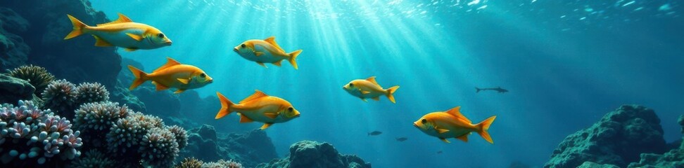 Fototapeta premium School of fish swimming together in the ocean , school of fish, ocean
