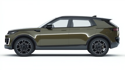 Fototapeta premium A full side profile of a metalic dark green SUV