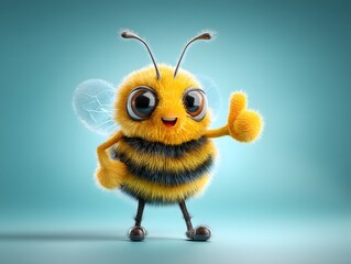 Obraz premium Happy 3D Cartoon Bee Giving a Thumbs Up