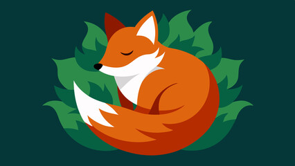 Fox Curled Up in a Bed of Leaves