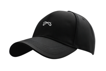 Stylish black baseball cap with subtle white logo perfect for a modern on transparent background