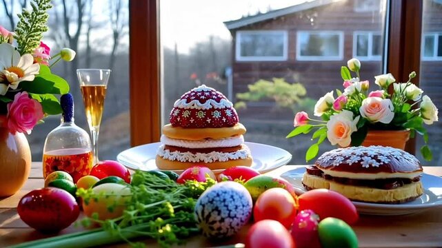 easter cake and eggs