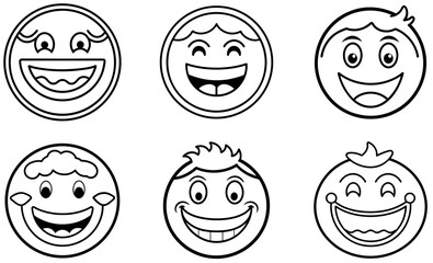 Collection of happy cartoon faces in black and white