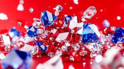 A vibrant explosion of red, white, and blue gems
