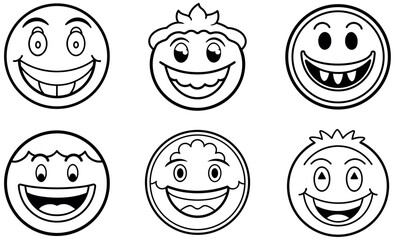 Collection of happy cartoon faces in black and white