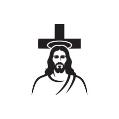 Jesus Christ Vector Silhouette With Cross And Halo Religious Symbol Illustration