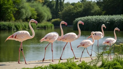 group of pink flamingos