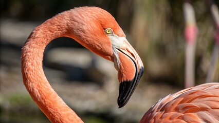 close up of a pink flamingo